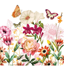 Салфетки PPD | «Бабочки на цветах» - 33 x 33 см