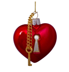 Ялинкова прикраса Vondels | Серце з червоного опалу з замком - 6,5 см