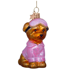 Ялинкова прикраса Vondels | Собака в рожевій піжамі та масці для сну