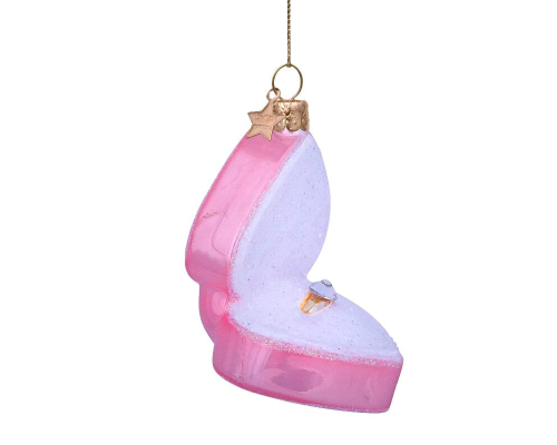 Ялинкова прикраса Vondels | Ніжно-рожева скринька у формі серця з обручкою - 9 см