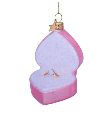 Ялинкова прикраса Vondels | Ніжно-рожева скринька у формі серця з обручкою - 9 см