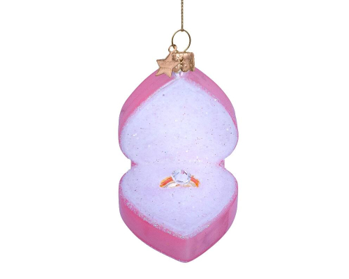 Ялинкова прикраса Vondels | Ніжно-рожева скринька у формі серця з обручкою - 9 см