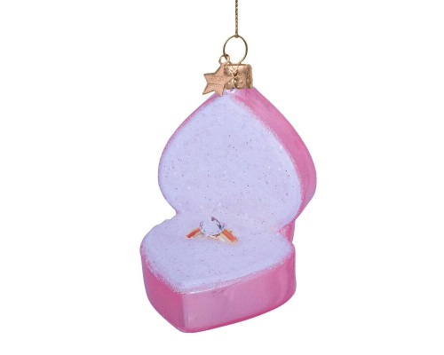 Ялинкова прикраса Vondels | Ніжно-рожева скринька у формі серця з обручкою - 9 см