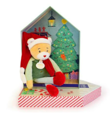 Мягкая игрушка Doudou | Мишка-Санта мальчик и его домик - 27 см