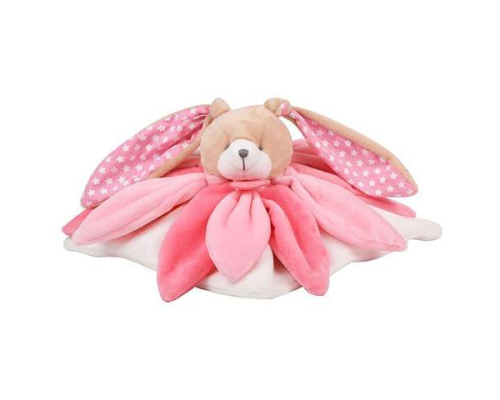 Плоская плюшевая игрушка Doudou | "Розовый зайчик-лепесток" - 28 см