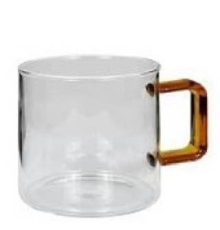Чашка Kaheku | Lucana - Прозрачная с ручкой янтарного цвета - Ø 7,5 - H 7,5 см - 210 мл