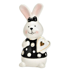 Фігурка G.Wurm | Заєць-дівчинка з сердечком - Кераміка - Біло-чорний - 7x13x6см