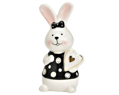 Фігурка G.Wurm | Заєць-дівчинка з сердечком - Кераміка - Біло-чорний - 7x13x6см