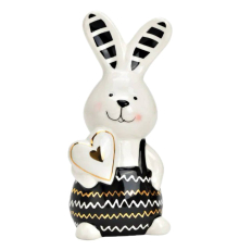 Фігурка G.Wurm | Заєць-хлопчик із сердечком - Кераміка - Біло-чорний - 7x13x6см
