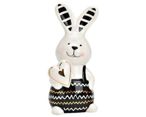 Фігурка G.Wurm | Заєць-хлопчик із сердечком - Кераміка - Біло-чорний - 7x13x6см