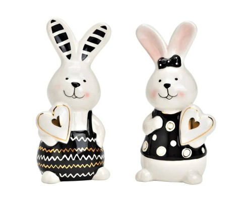 Фігурка G.Wurm | Заєць-дівчинка з сердечком - Кераміка - Біло-чорний - 7x13x6см