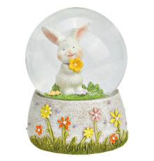 Снігова куля G.Wurm | Кролик із жовтою квіточкою - 7x9x7 см
