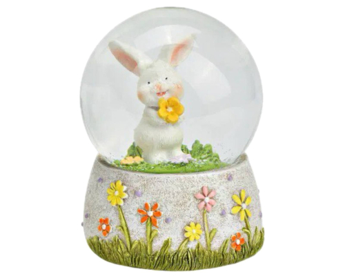 Снігова куля G.Wurm | Кролик із жовтою квіточкою - 7x9x7 см