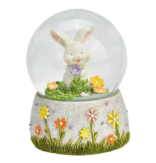 Снігова куля G.Wurm | Кролик із бузковою квіточкою - 7x9x7 см