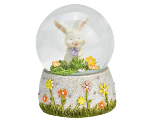 Снігова куля G.Wurm | Кролик із бузковою квіточкою - 7x9x7 см