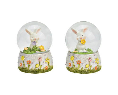 Снігова куля G.Wurm | Кролик із жовтою квіточкою - 7x9x7 см