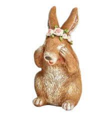 Фігурка G.Wurm | Заєць у віночку з квітів - Поліестер - Коричневий - 7x13x8 см