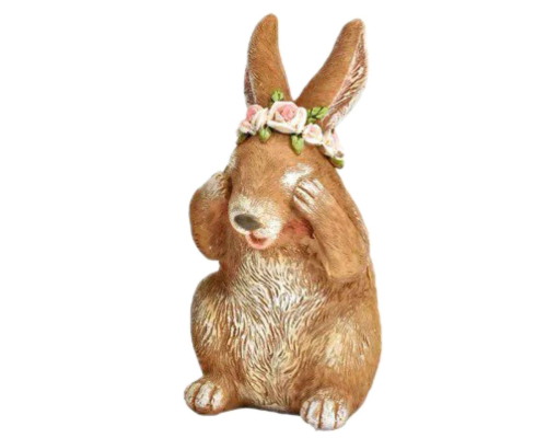 Фігурка G.Wurm | Заєць у віночку з квітів - Поліестер - Коричневий - 7x13x8 см