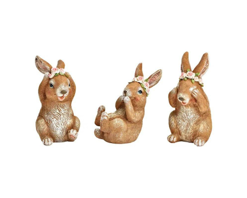 Фігурка G.Wurm | Заєць у віночку з квітів - Поліестер - Коричневий - 7x13x8 см