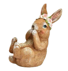 Фігурка G.Wurm | Заєць у віночку з квітів - Поліестер - Коричневий - 7x13x8 см