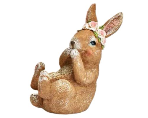 Фігурка G.Wurm | Заєць у віночку з квітів - Поліестер - Коричневий - 7x13x8 см