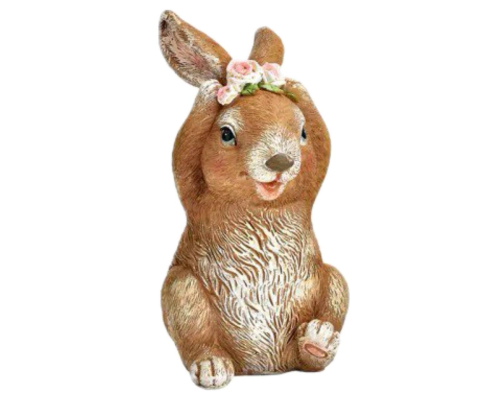 Фігурка G.Wurm | Заєць у віночку з квітів - Поліестер - Коричневий - 7x13x8 см