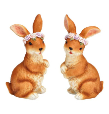 Фігурка G.Wurm | Зайчик у віночку з квітів - Поліестер - Коричневий - 5x11x5 см