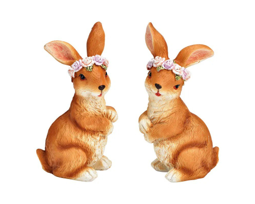 Фігурка G.Wurm | Зайчик у віночку з квітів - Поліестер - Коричневий - 5x11x5 см