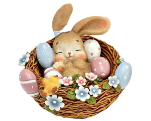 Фігурка G.Wurm | Великодній кролик у кошику - Поліестер - Коричневий - 8x6x8 см