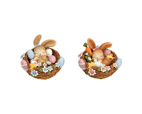 Фігурка G.Wurm | Великодній кролик у кошику - Поліестер - Коричневий - 8x6x8 см