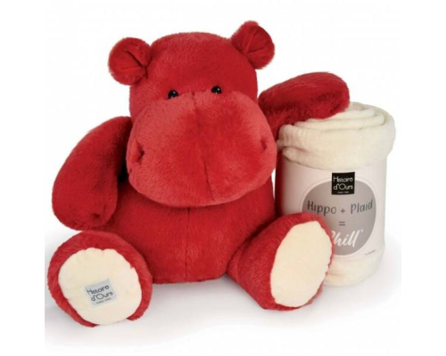 М'яка іграшка Doudou | Бегемот із пледом Histoire D'Ours «Hippo Chill» - Червоний - 45 см