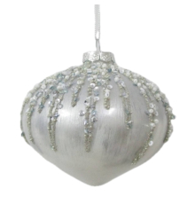 Ялинкова прикраса Cor Mulder | Куля фігурна срібляста з орнаментом