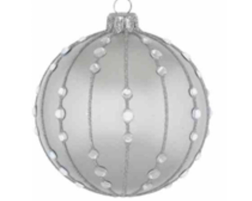 Ялинкова прикраса Kaheku | Куля - Сіра матова з камінчиками - Ø 10 см