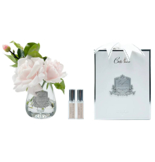 Аромадифузор Cote Noire | Чайна троянда в прозорій вазі - Французький рожевий - Срібло - 20 см