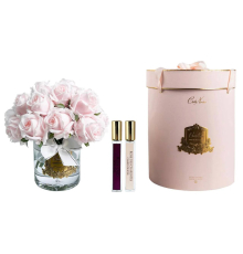 Аромадифузор Cote Noire | Розкішний великий букет троянд - Французький рожевий - Ваза з прозорого скла - Золото - Рожева коробка