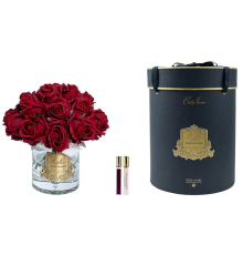 Аромадифузор Cote Noire | Розкішний великий букет троянд - Червоний - Ваза з прозорого скла - Золото - Чорна коробка
