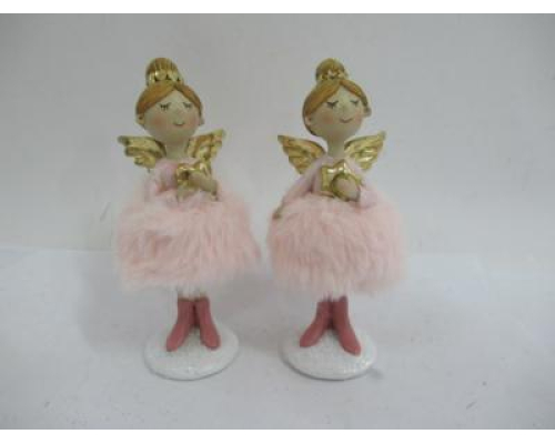 Ангел у рожевій сукні з хутра Cor Mulder | 13,5 см