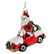 Ялинкова прикраса ShiShi | Санта на авто - 9 см