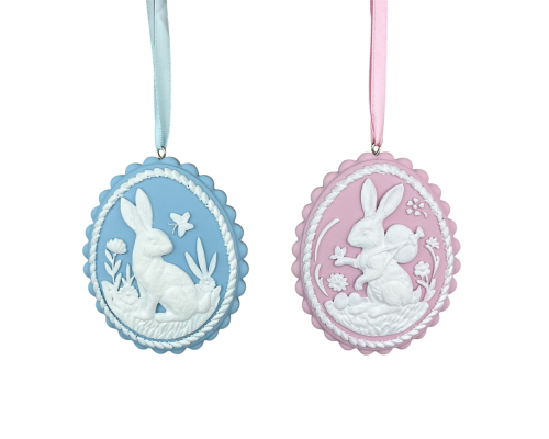Підвіска великодня Goodwill | Орнамент із кроликом (блакитна і рожева) - 9 см