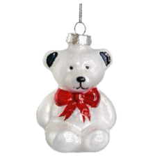 Ялинкова прикраса ShiShi | Біле ведмежа з червоним бантом