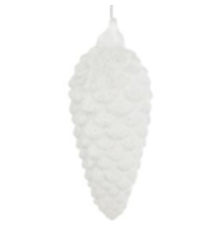 Ёлочное украшение ShiShi | Шишка белая в глиттере - Стекло - 14 см