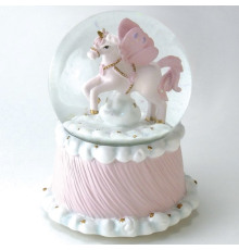 Гліттерна музична куля MMM | З рожевим єдинорогом у кулі - 11 x 11 x 15 см