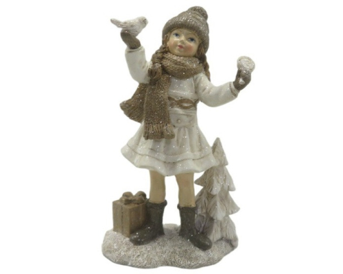 Статуетка - Дівчинка з пташкою Cor Mulder | Кремовий - 16 см