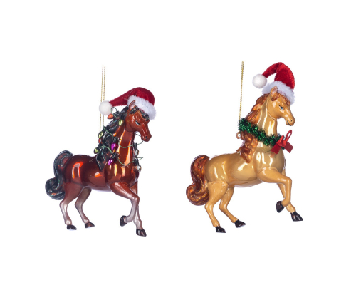 Ялинкова прикраса Goodwill | Конячка в шапці Санти - 19 см