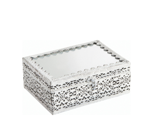 Скринька Mathilde M | З побіленого металу з дзеркалом – 22,5 x 9 x 15,5 см