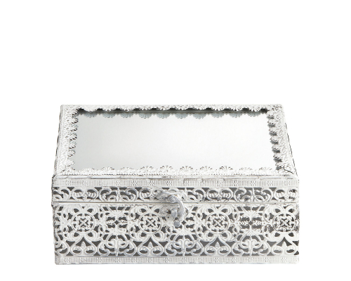 Скринька Mathilde M | З побіленого металу з дзеркалом – 22,5 x 9 x 15,5 см