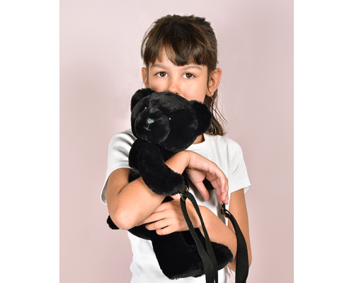 Сумка через плече Doudou | Чорний плюшевий ведмедик – 30 см
