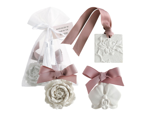 Набір аромакаменів Mathilde M | Мішечок з 3 ароматизованими прикрасами - Чайна квітка / Fleur de Thé - 13 x 18 см