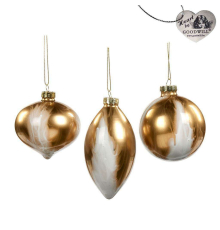 Ялинкова прикраса Goodwill | Куля золота з білим - 8 см