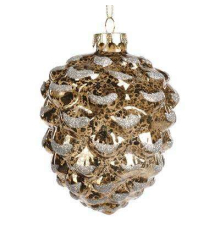 Ялинкова прикраса Goodwill | Шишка золота з глітером - 10 см